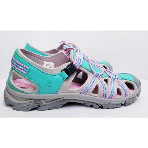 Women's Triple T Trading Gray, Pink & Teal Sports Sandals Size 6 - Picture 8 of 10